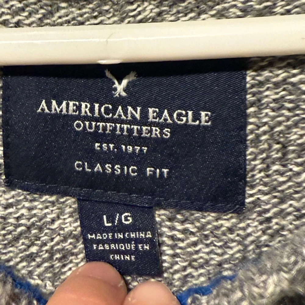 American Eagle Wool Blend Sweater mens L heathered gray soft preppy Classic Fit
